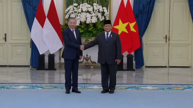 Momen Presiden Prabowo Subianto SambutSekretaris Jenderal (Sekjen) Partai Komunis Viet Nam (PKV), To Lam di Istana Negara 