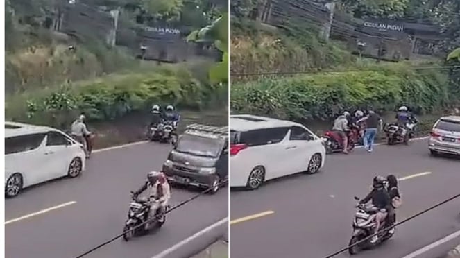 Viral Pemotor Diduga Ditendang Oknum Polisi Yang Mengawal Alphard Di Puncak