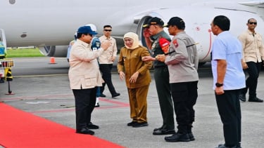 Presiden Prabowo Subianto tiba di Lanud Juanda, Sidoarjo, Jawa Timur