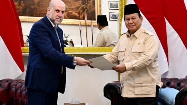 Presidente Indonesio Prabo Subayanto Presidente, Mahmood Al -Habbash, Palacio Presidencial en el centro de Yakarta, martes 18 de marzo de 2025