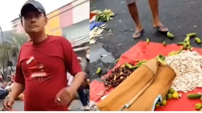 Preman Marah Menendang Dagangan di Bekasi Karena Tidak Diberi Uang, Polisi Ikut Campur Tangan