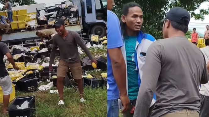 Warga Ketahuan Ambil Buah dari Truk yang Kecelakaan