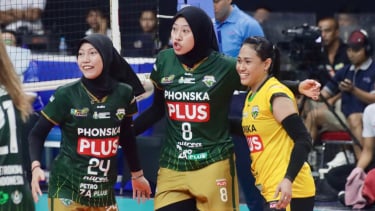 Pemain Gresik Petrokimia Pupuk Indonesia, Megawati Hangestri Pertiwi atau Megatron saat bertanding melawan Jakarta Pertamina Enduro di final four seri ketiga PLN Mobile Proliga 2025 di GOR Sritex Arena Solo.
