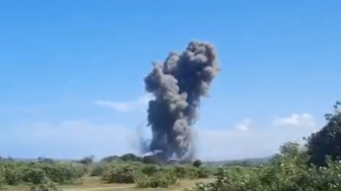 Inilah ledakan amunisi kadaluarsa, lokasi peledakan Desa Sagara, Kecamatan Cibalong, Kabupaten Garut 