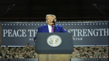 Presiden AS Donald Trump di Pangkalan Udara Al Udeid Air Base, Qatar