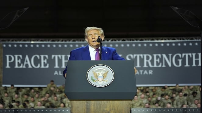 El presidente de los Estados Unidos, Donald Trump, en Qatar al Udid, base aérea de la base aérea