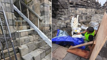 Pemasangan Stair Lift di tangga Candi Borobudur jelang kunjungan Prabowo