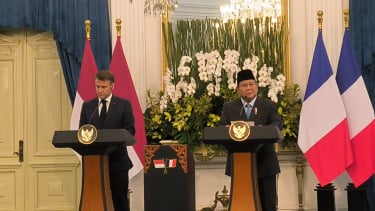 Presiden RI Prabowo Subianto dan Presiden Prancis, Emmanuel Macron di Istana Merdeka, Jakarta Pusat