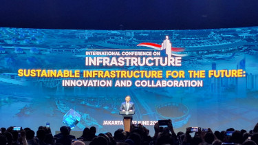 Menteri Koordinator Bidang Infrastruktur dan Pembangunan Kewilayahan, Agus Harimurti Yudhoyono (AHY), di acara 'International Conference on Infrastructure' (ICI) 2025 di kawasan Senayan, Jakarta Pusat, Rabu, 11 Juni 2025