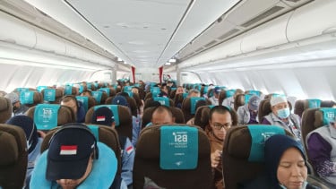 Petugas haji Indonesia pulang dengan Garuda Indonesia