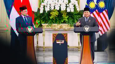 El primer ministro de Praboiano y el ministro de Malasia, Anwar Hetram, Central Yakarta, en el Palacio del Primer Ministro de Malasia.