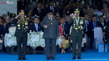 Presiden Prabowo didampingi Kapolri dan Panglima TNI di HUT Bhayangkara ke-79