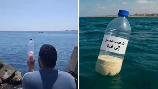 "Seperti Engkau Belah Lautan untuk Musa, Sampaikan Botol-Botol Ini ke Gaza"