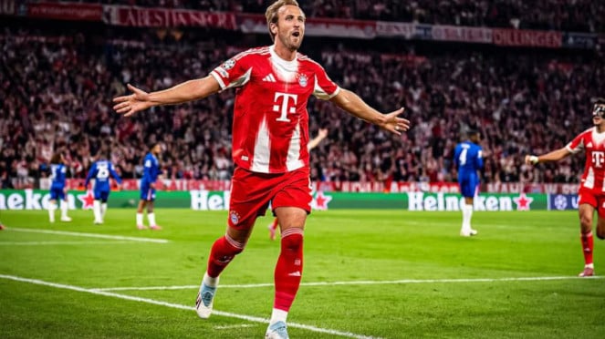 El jugador del Bayern de Múnich, Harry Kane, celebró un gol contra Chelsea
